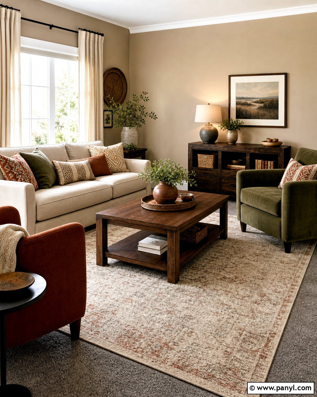 Grey Carpet With Rust And Olive - 20 grey carpet living room color schemes