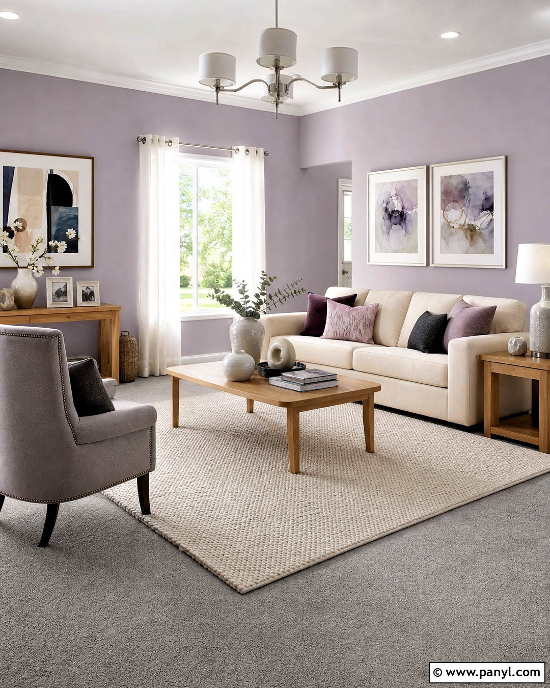 Grey Carpet With Soft Lavender - 20 grey carpet living room color schemes