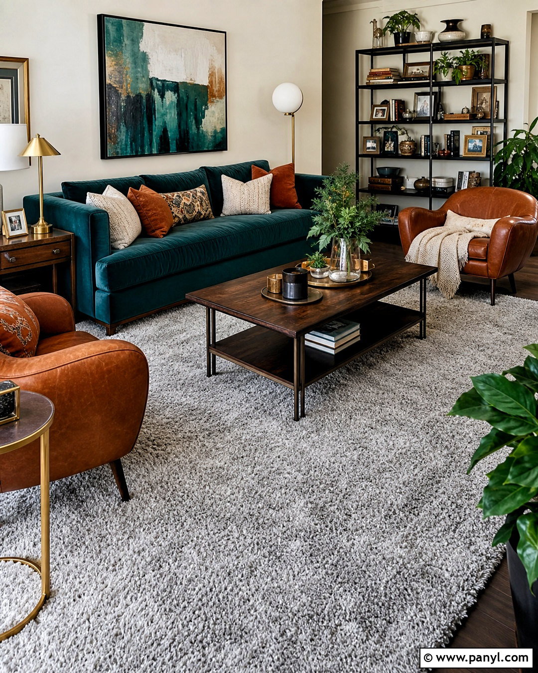 Grey Carpet With Teal And Cognac - 20 grey carpet living room color schemes
