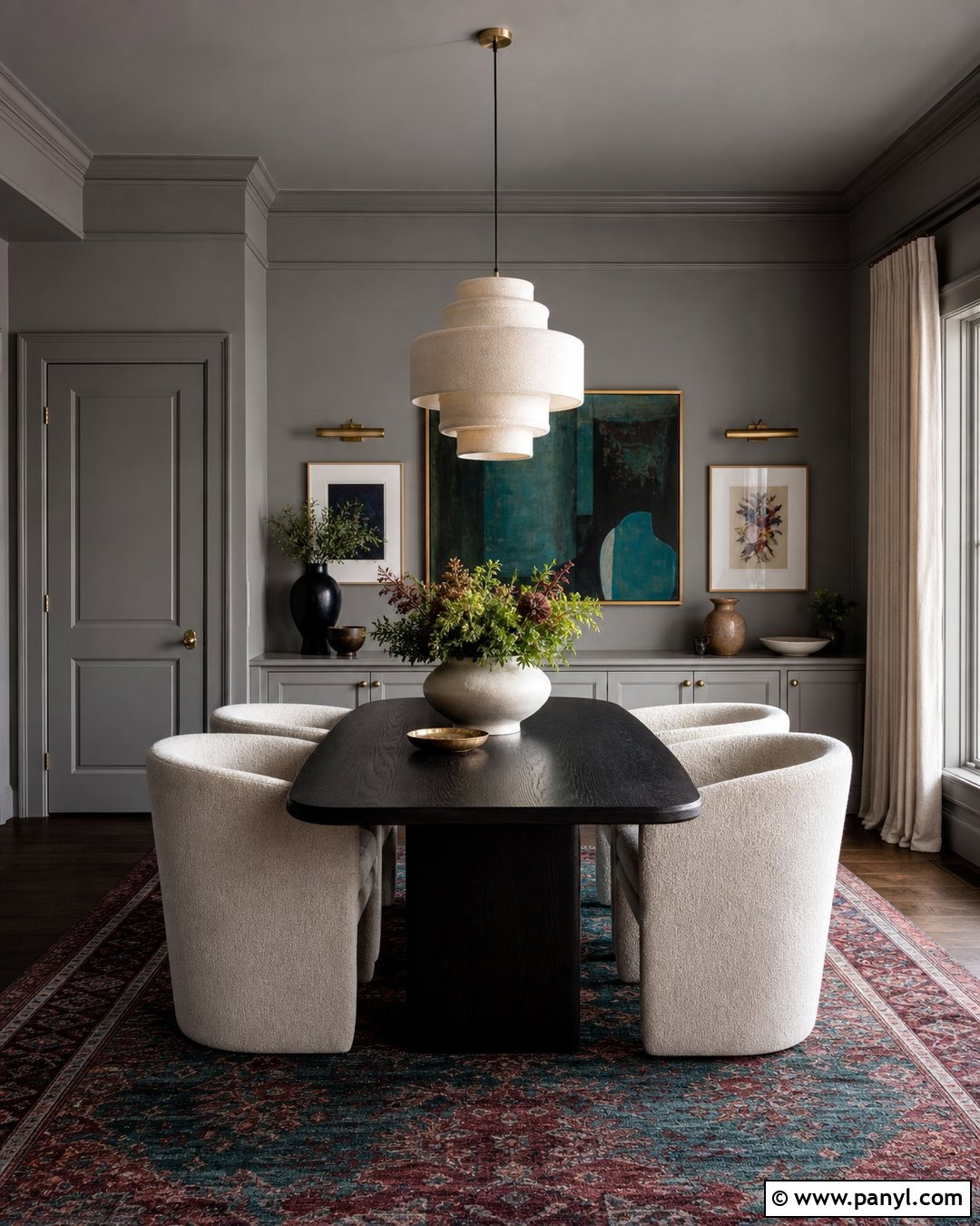 Grey Color Drenched Dining Room - 30 Grey Wall Paint Ideas