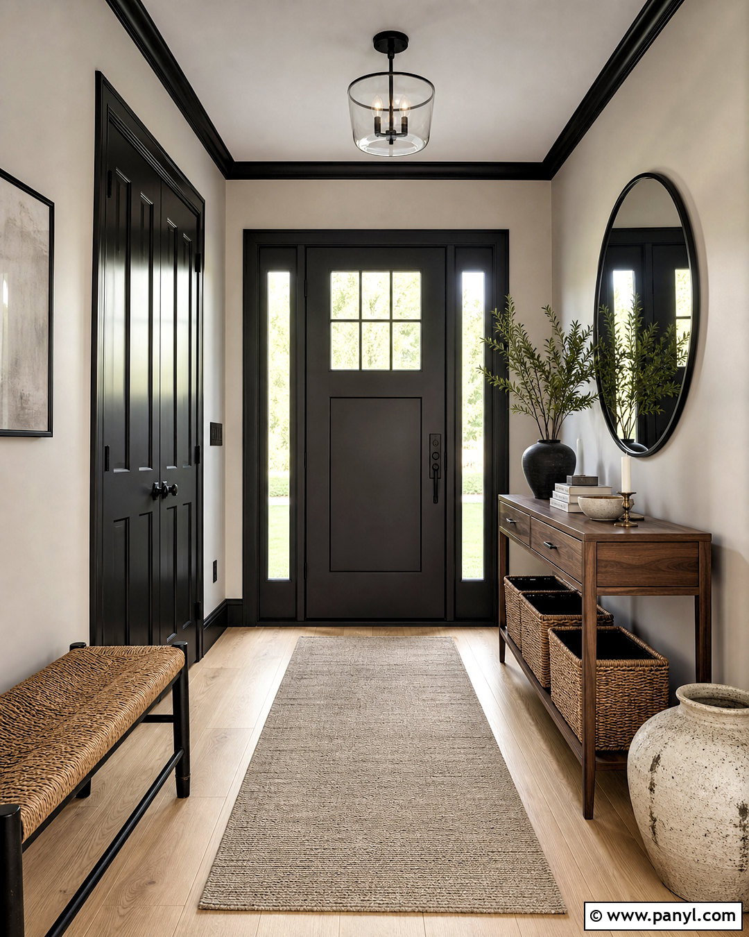 Grey Entryway With Black Trim - 20 grey walls with black trim ideas