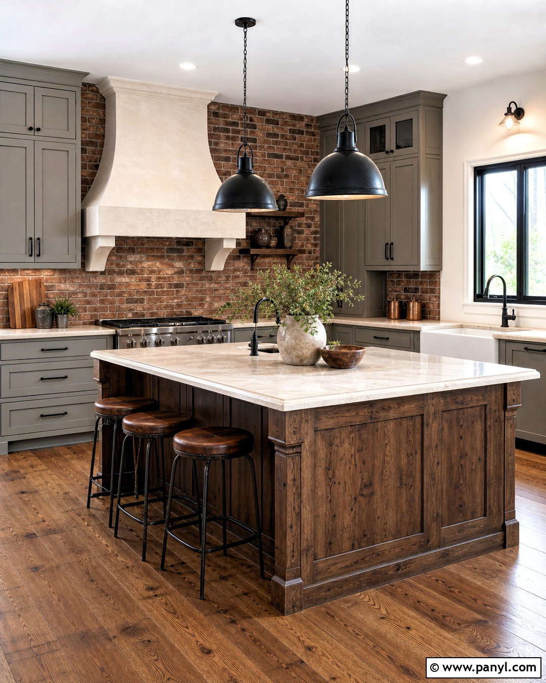 Grey Farmhouse Kitchen With Brick Backsplash - 20 grey farmhouse kitchen ideas