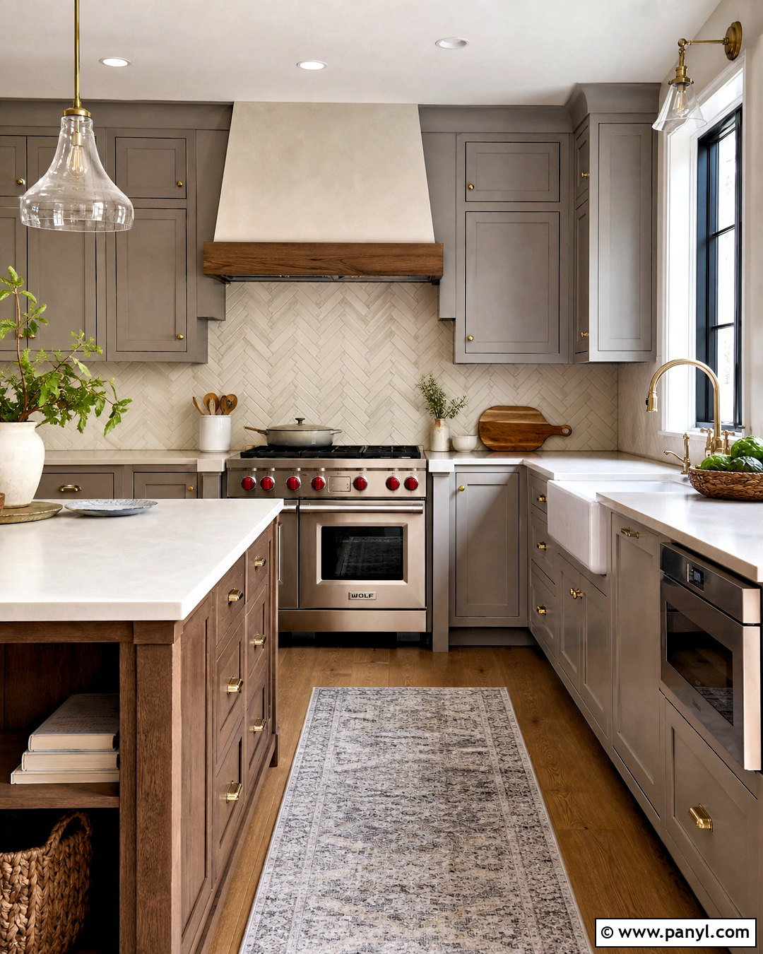 Grey Farmhouse Kitchen With Herringbone Backsplash - 20 grey farmhouse kitchen ideas