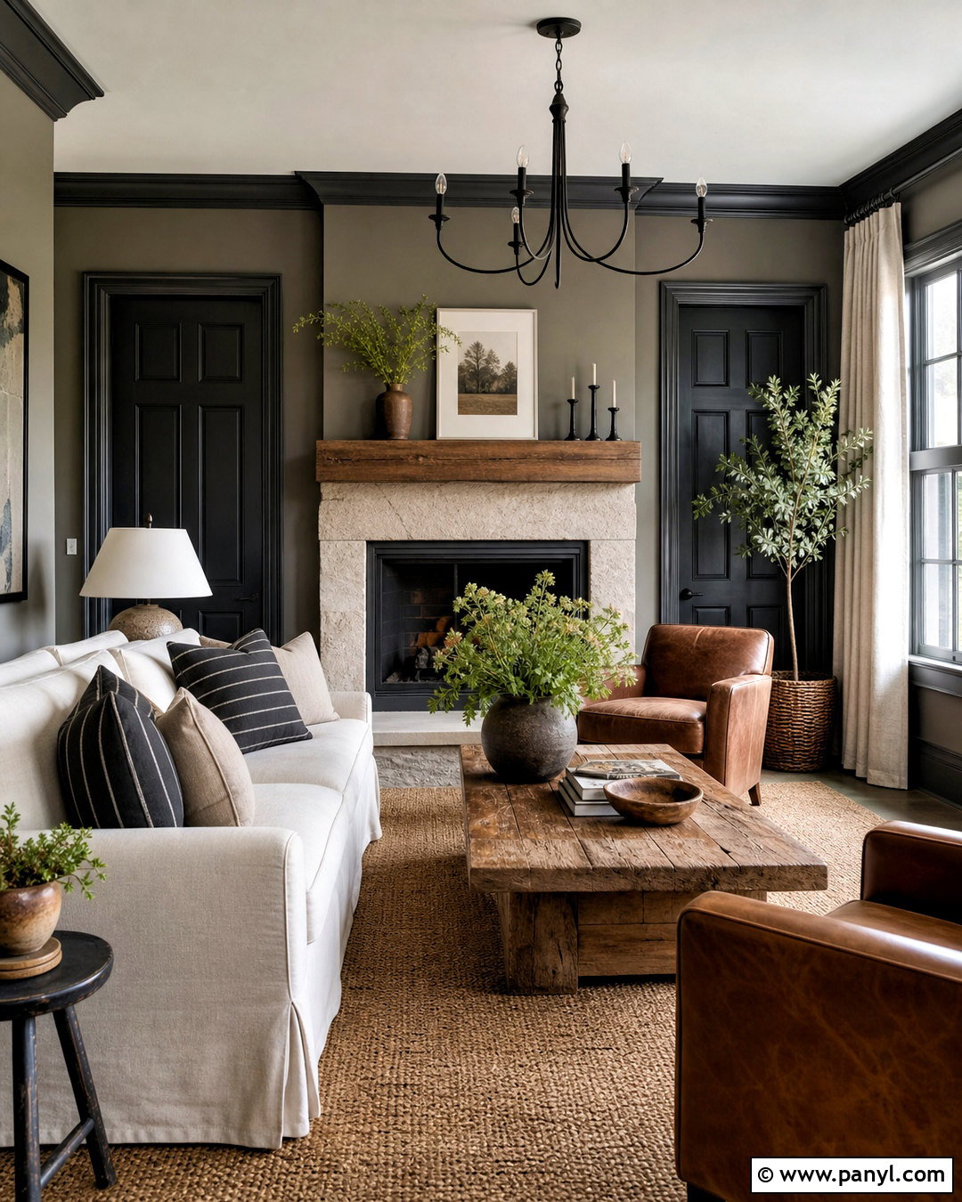 Grey Farmhouse Living Room With Black Trim - 20 grey walls with black trim ideas