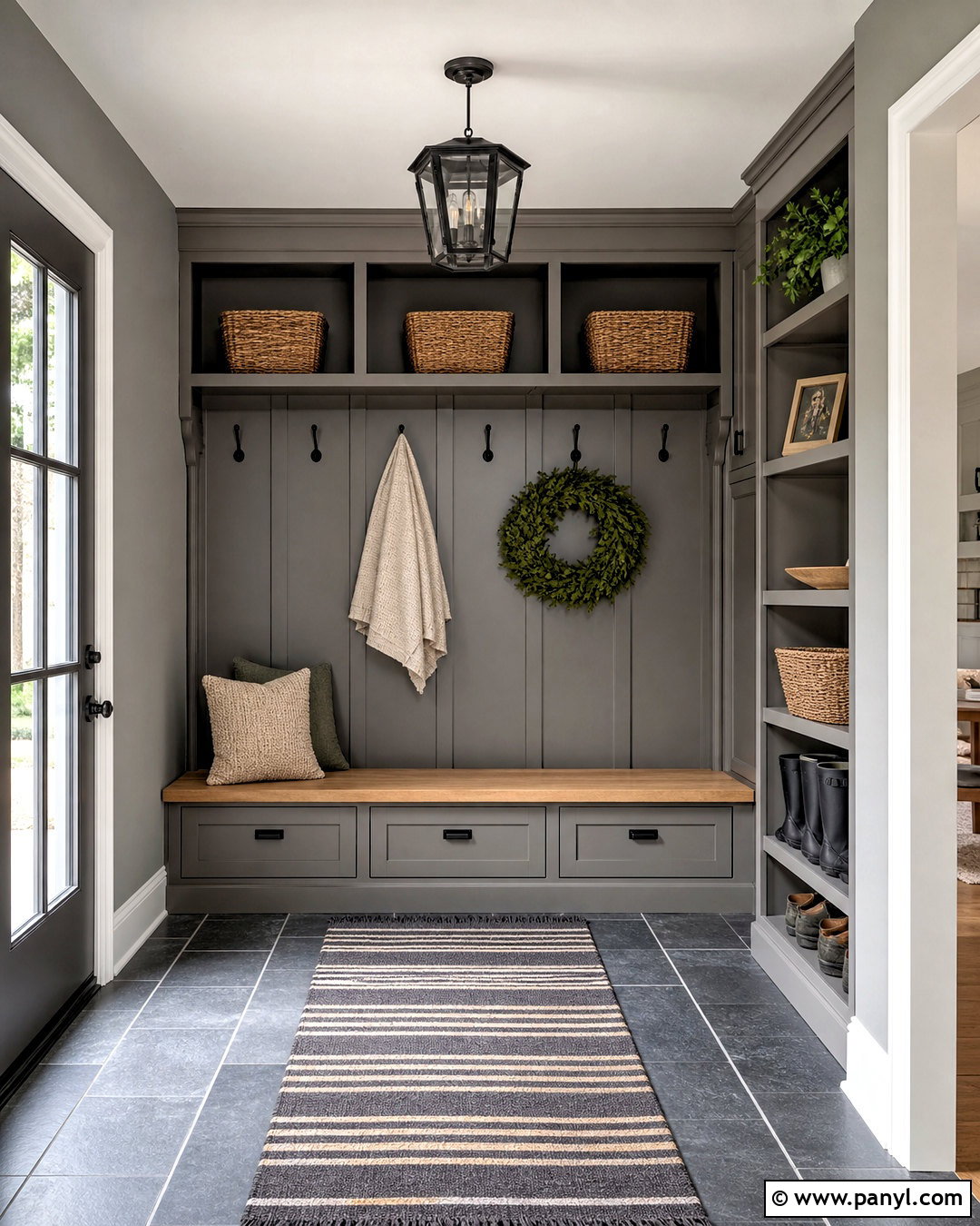 Grey Farmhouse Mudroom - 20 grey interior paint ideas