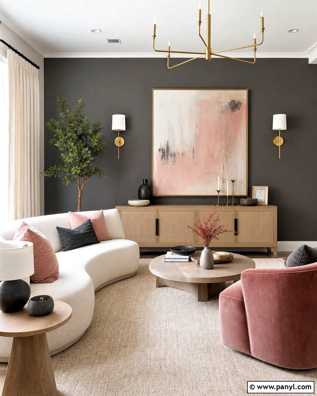 Grey Feature Wall With Blush Pink - 20 grey feature wall living room ideas