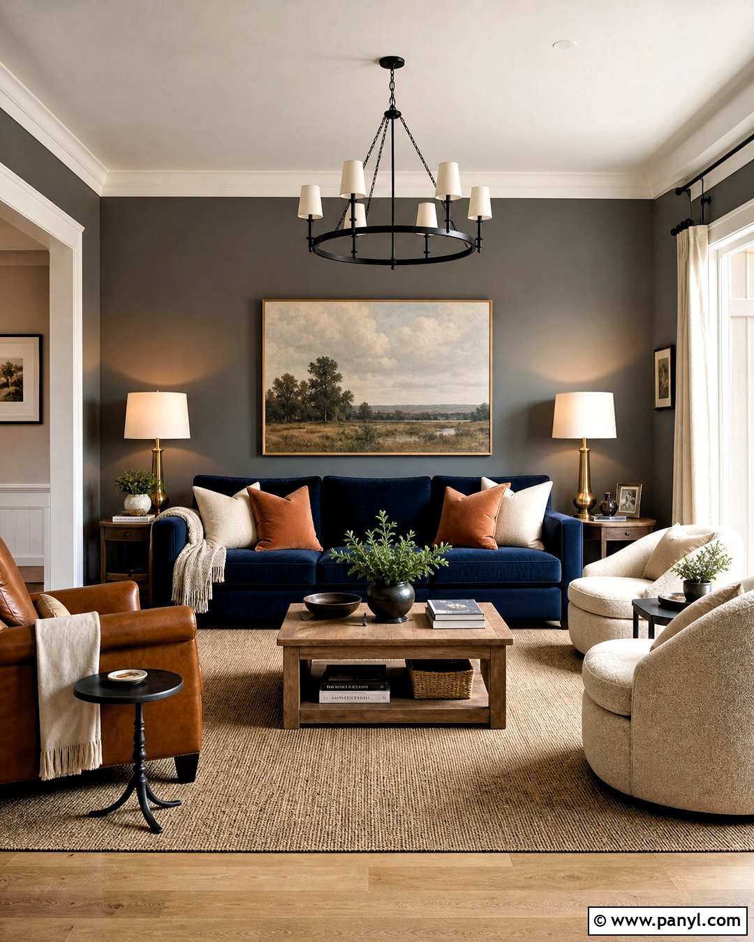 Grey Feature Wall With Navy Sofa - 20 grey feature wall living room ideas