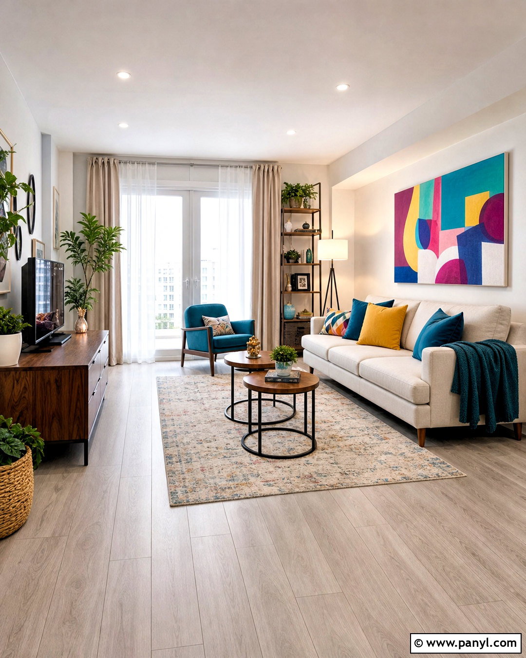 Grey Floor Apartment With Colorful Decor - 20 grey floor interior ideas