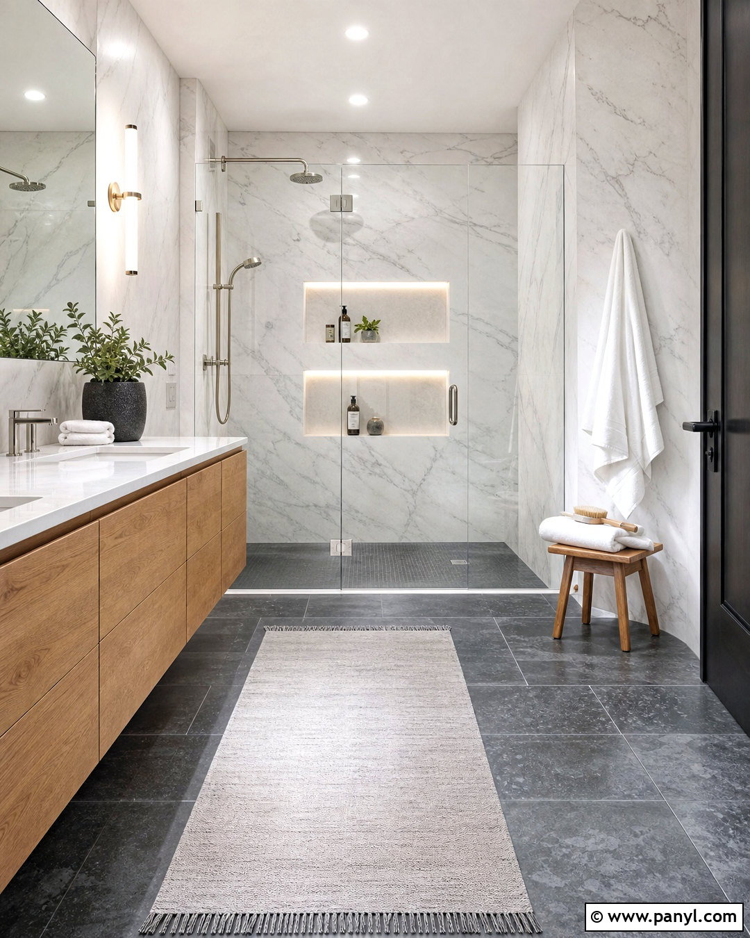 Grey Floor Bathroom With Marble Walls - 20 grey floor interior ideas