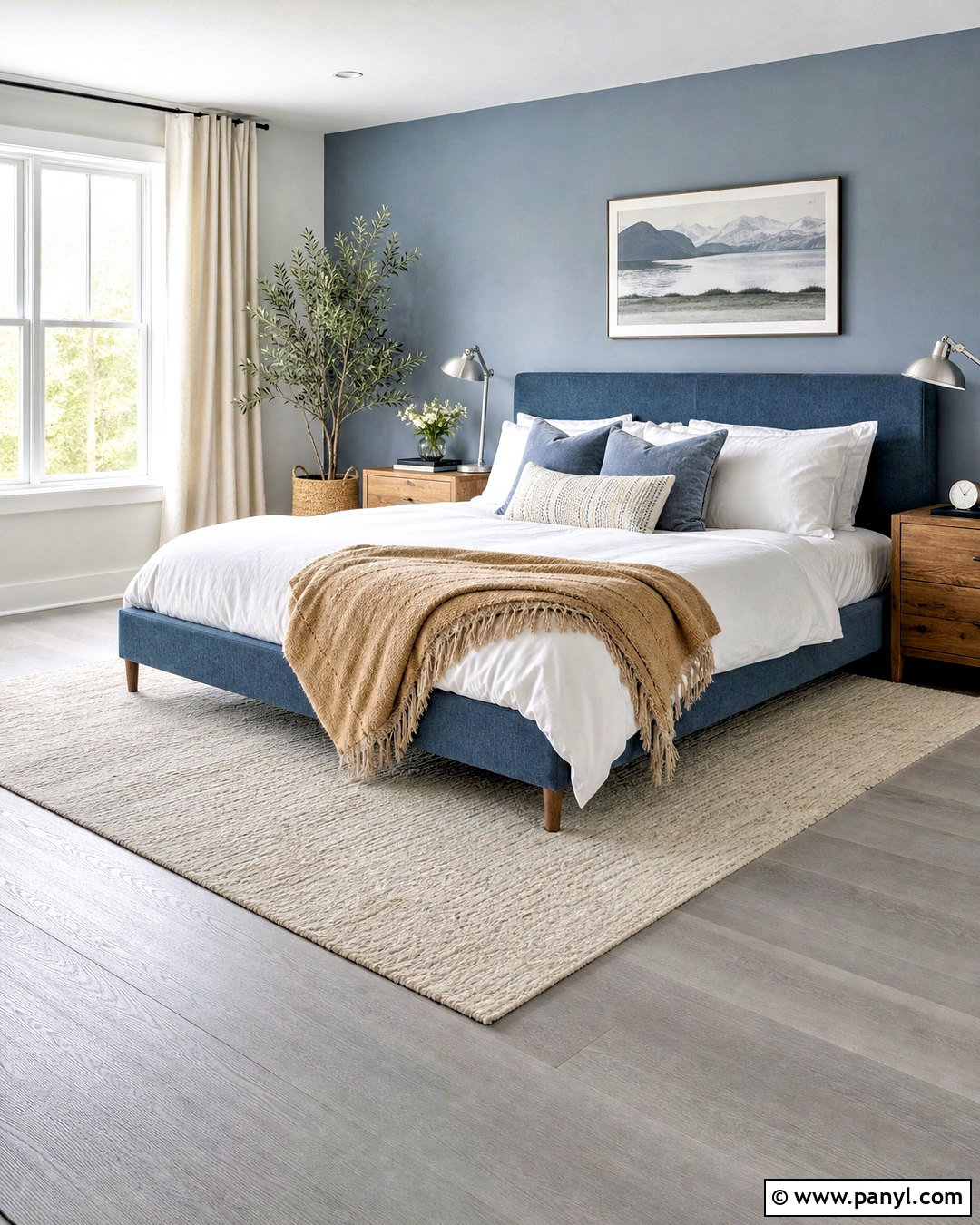 Grey Floor Bedroom With Dusty Blue Decor - 20 grey floor interior ideas