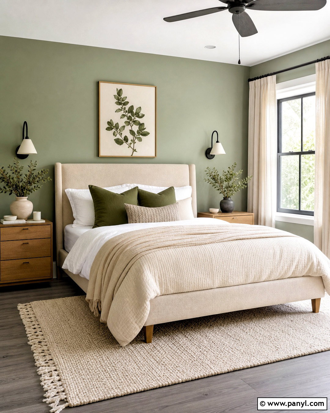 Grey Floor Bedroom With Sage Green Walls - 20 grey floor interior ideas
