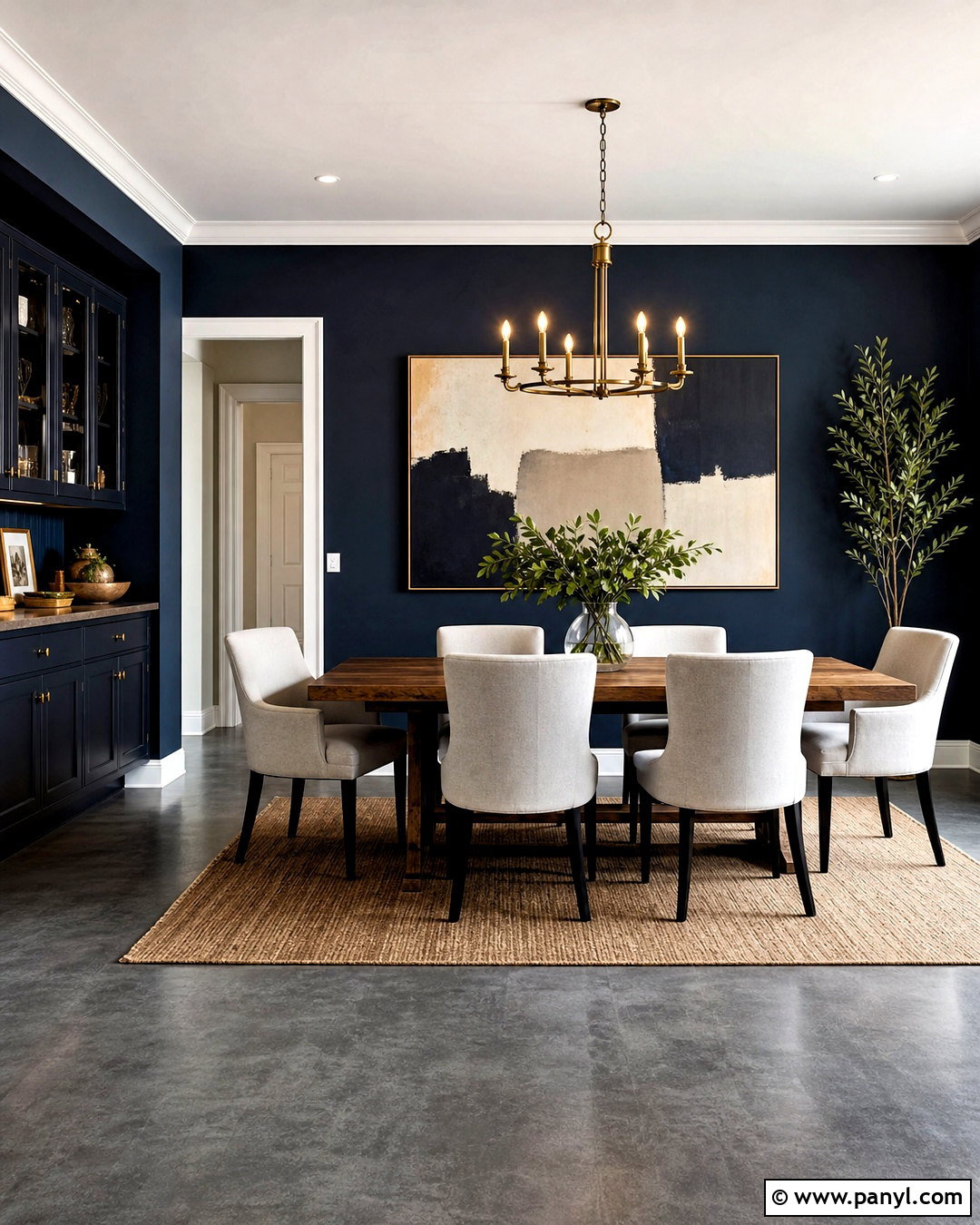 Grey Floor Dining Room With Navy Walls - 20 grey floor interior ideas