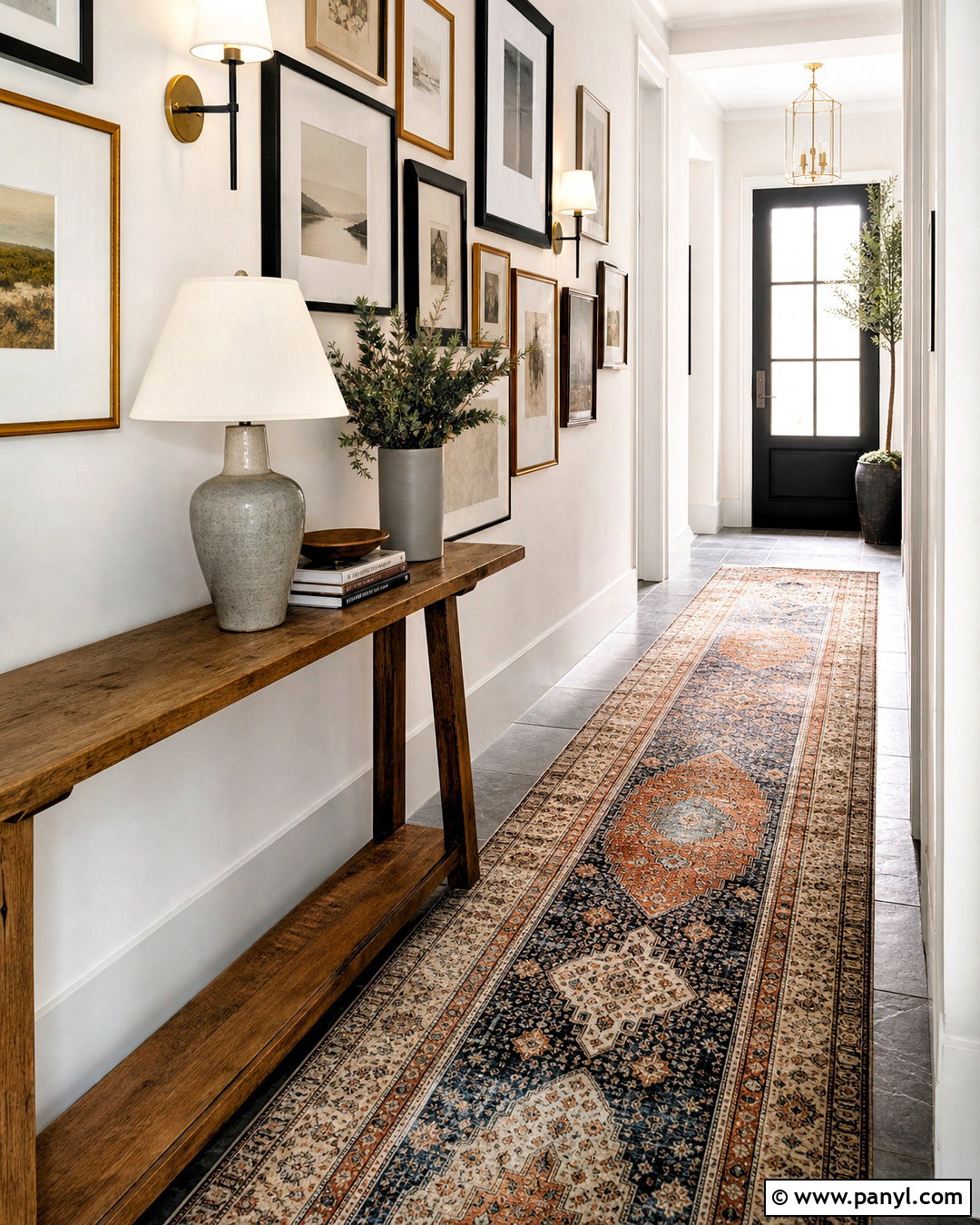 Grey Floor Hallway With Gallery Wall - 20 grey floor interior ideas