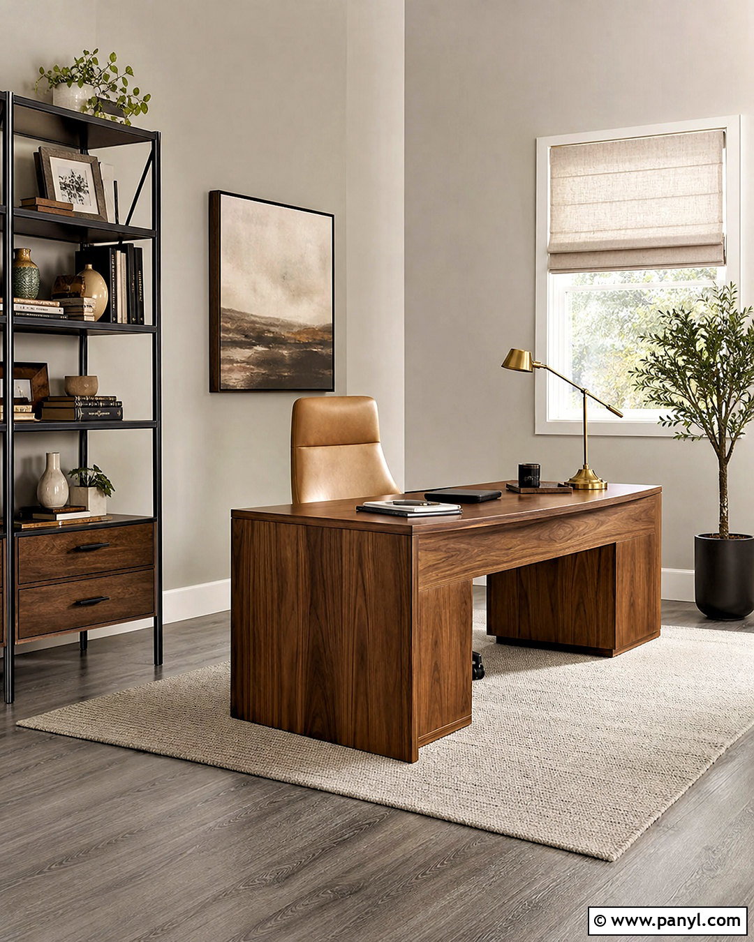 Grey Floor Home Office With Walnut Furniture - 20 grey floor interior ideas