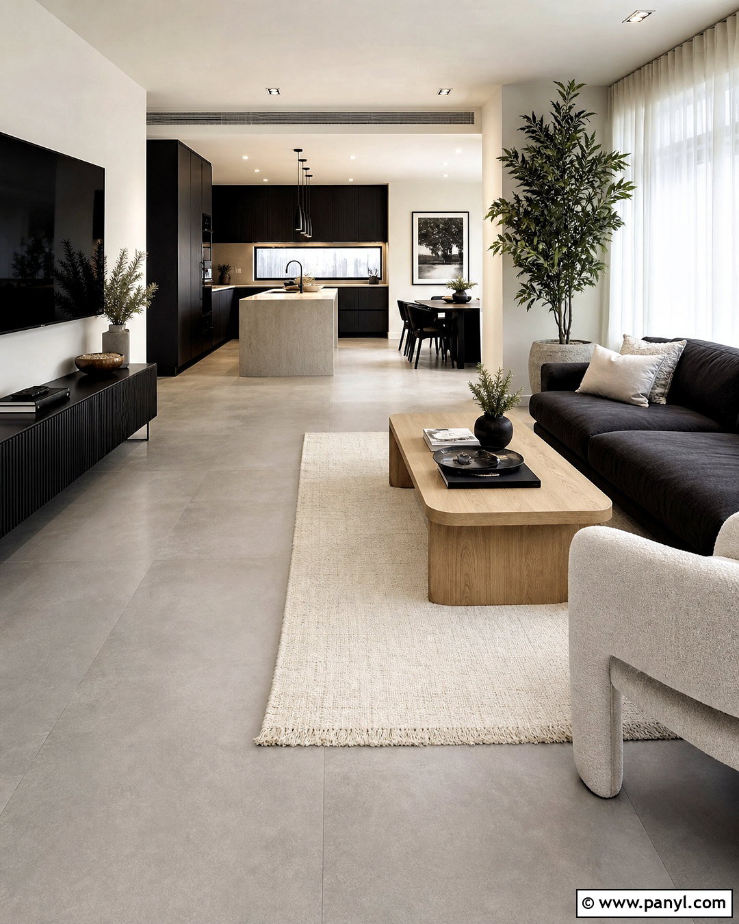 Grey Floor Interior With Black And White Decor - 20 grey floor interior ideas