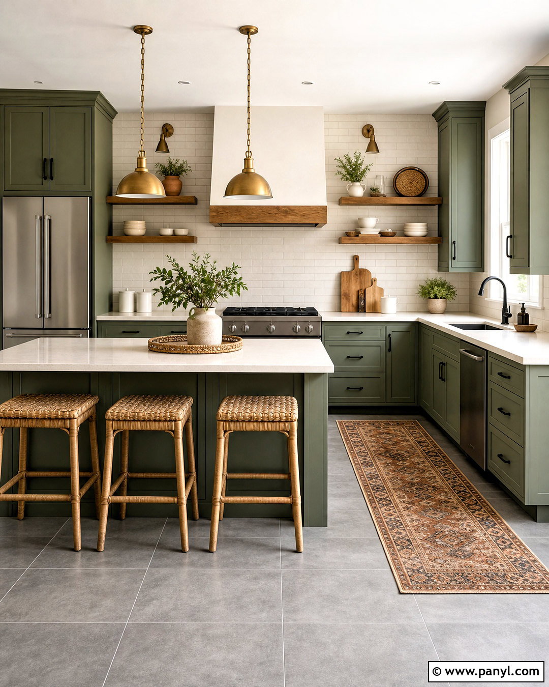 Grey Floor Kitchen With Green Cabinets - 20 grey floor interior ideas