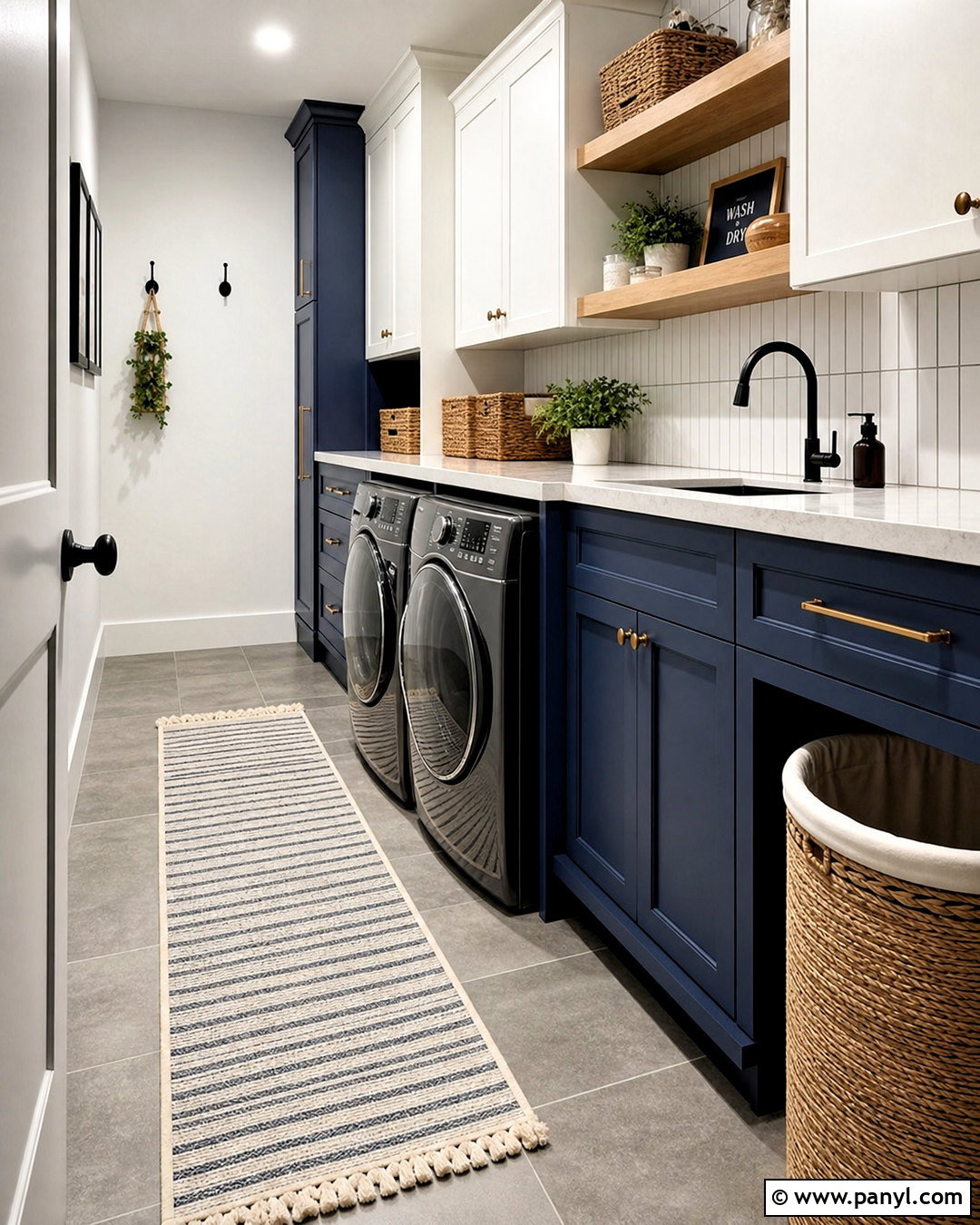Grey Floor Laundry Room With Blue Cabinets - 20 grey floor interior ideas