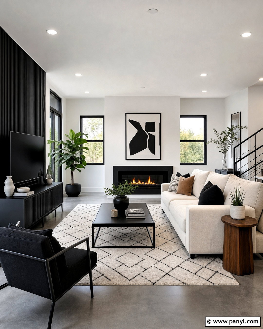 Grey Floor Living Room With Black And White Decor - 20 grey floor living room ideas