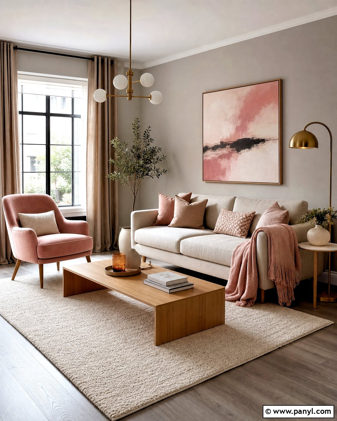 Grey Floor Living Room With Blush Pink Accents - 20 grey floor living room ideas