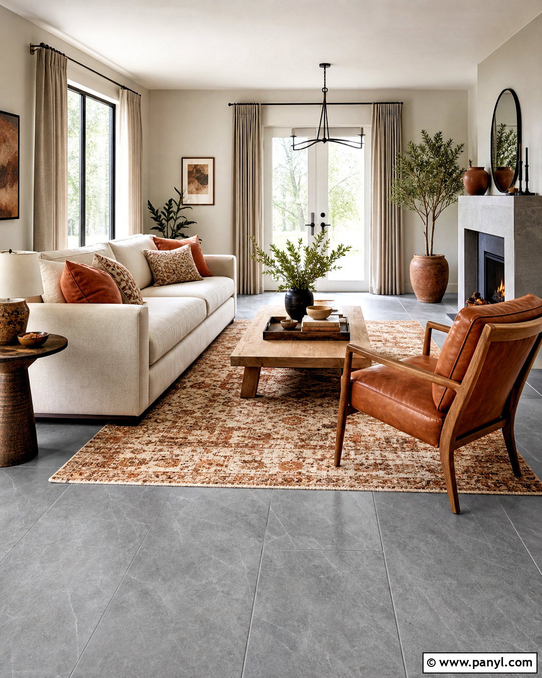 Grey Floor Living Room With Terracotta Accents - 20 grey floor interior ideas