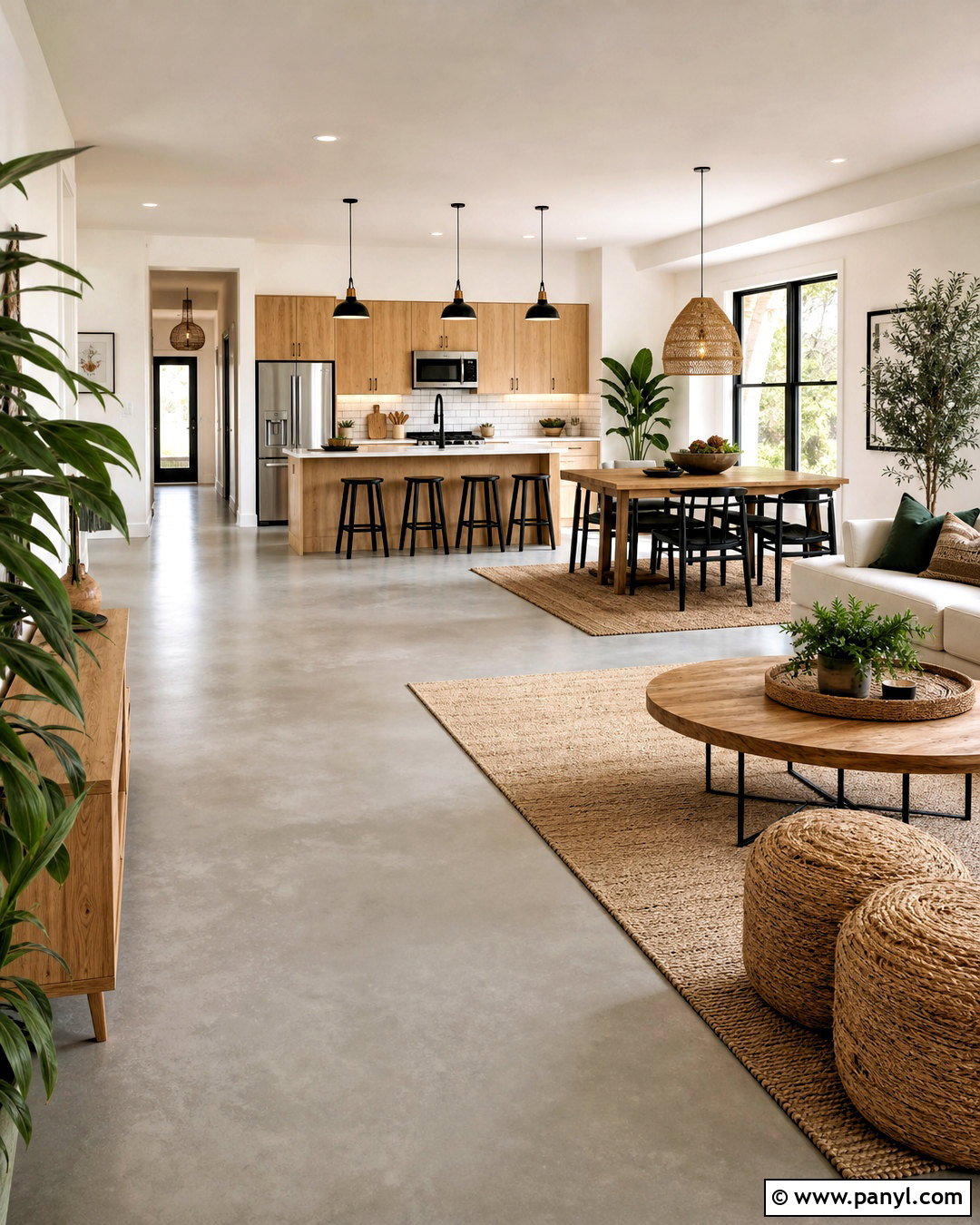 Grey Floor Open Plan Interior With Natural Tones - 20 grey floor interior ideas
