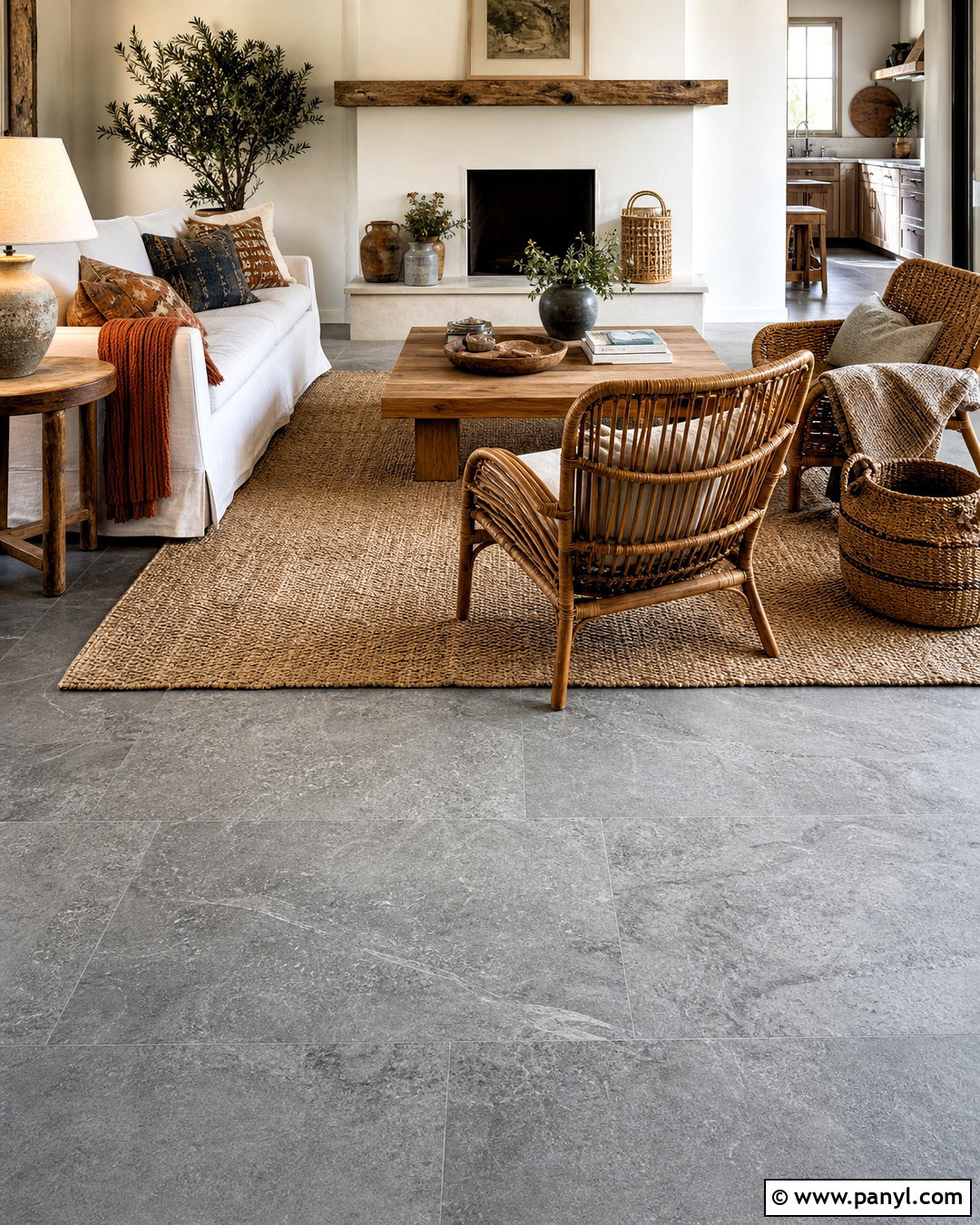 Grey Floors With Layered Jute And Wool Rugs - 20 how to warm up grey floors