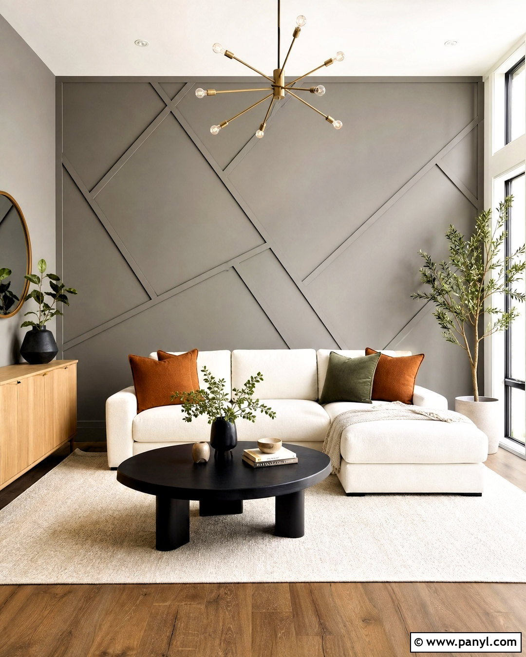 Grey Geometric Accent Wall - 20 grey accent wall living room ideas