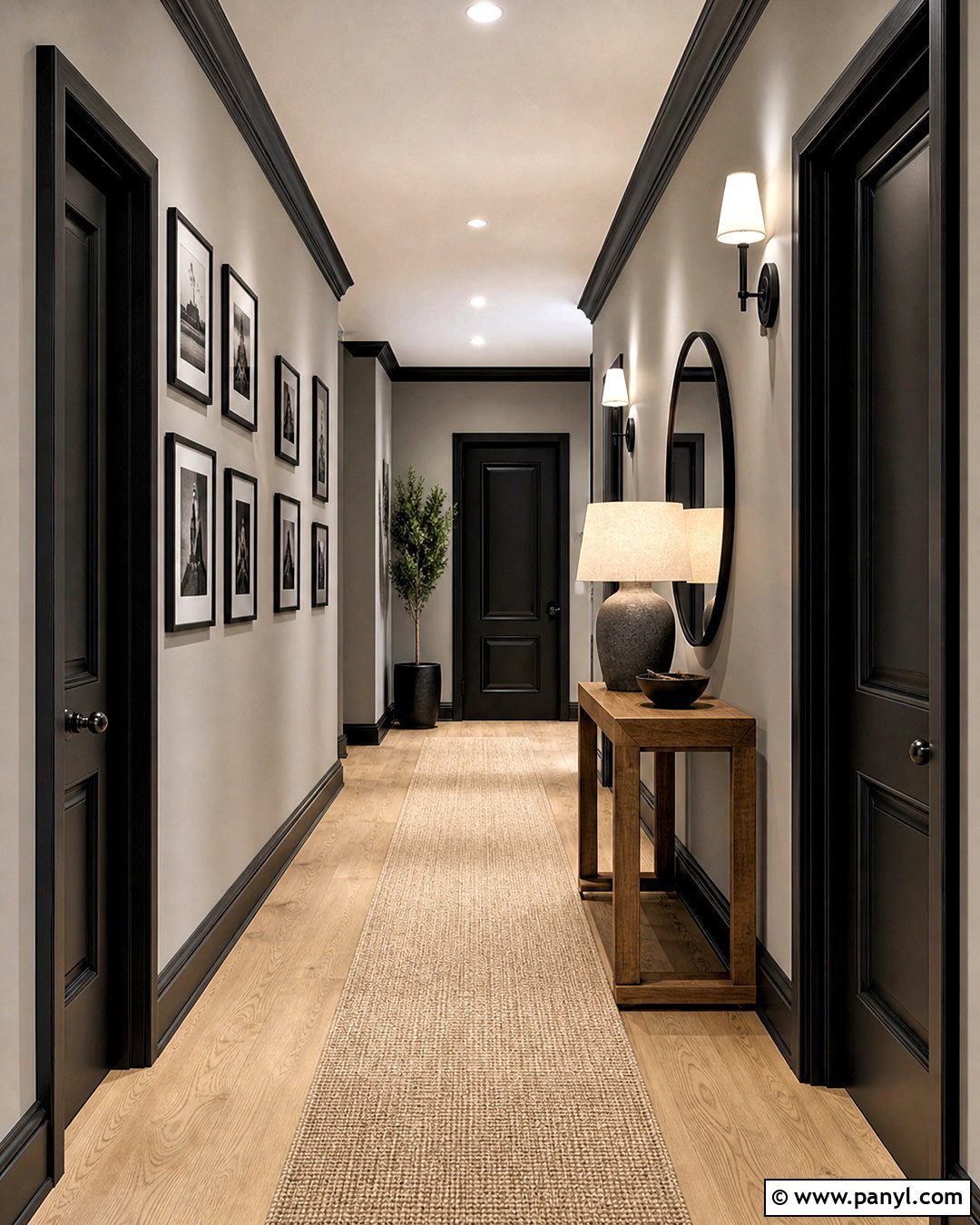 Grey Hallway With Black Doors And Trim - 20 grey walls with black trim ideas