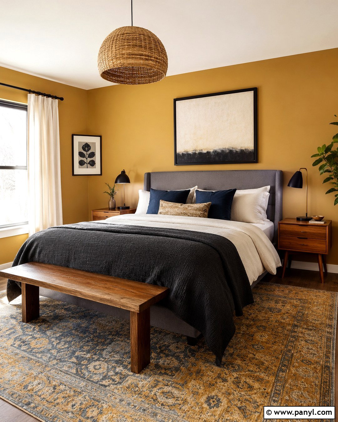 Grey Headboard With Muted Mustard Walls - 20 Grey Headboard Wall Color Ideas