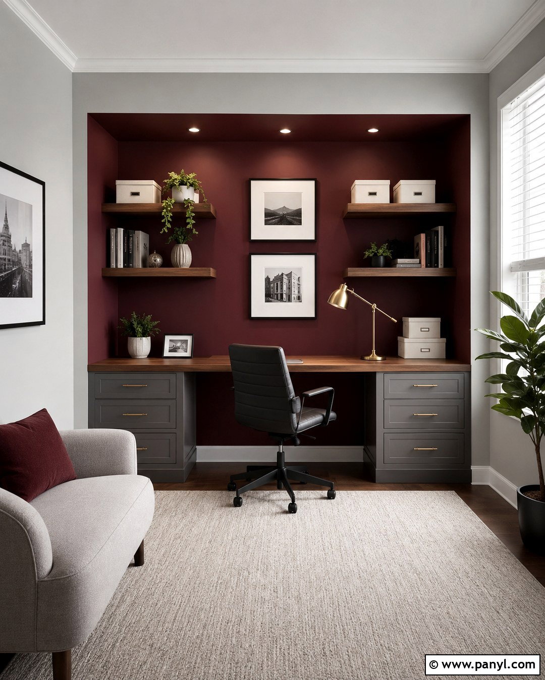 Grey Home Office Walls With Burgundy Nook - 20 burgundy and grey walls