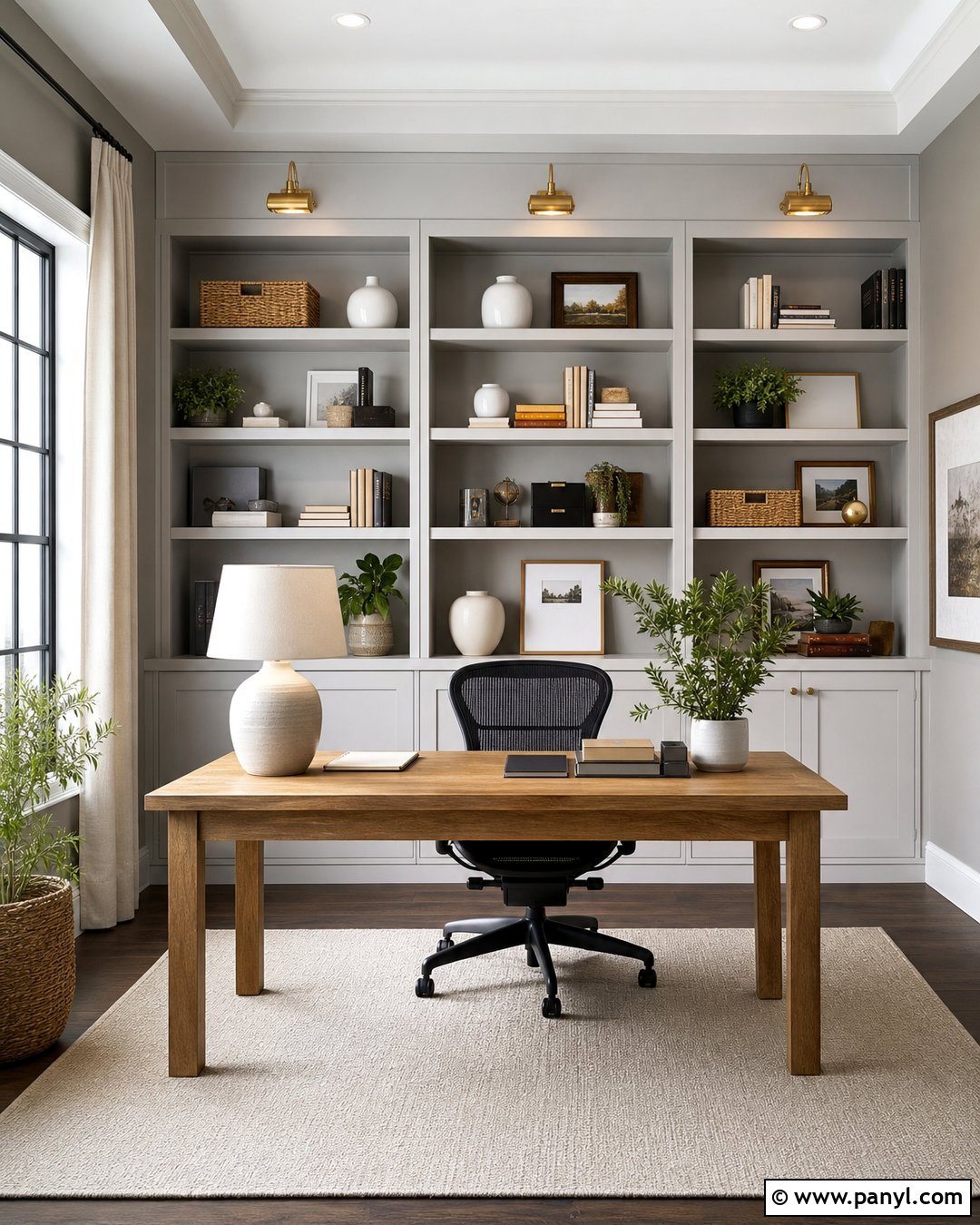 Grey Home Office Walls With White Shelves - 25 White Grey Walls