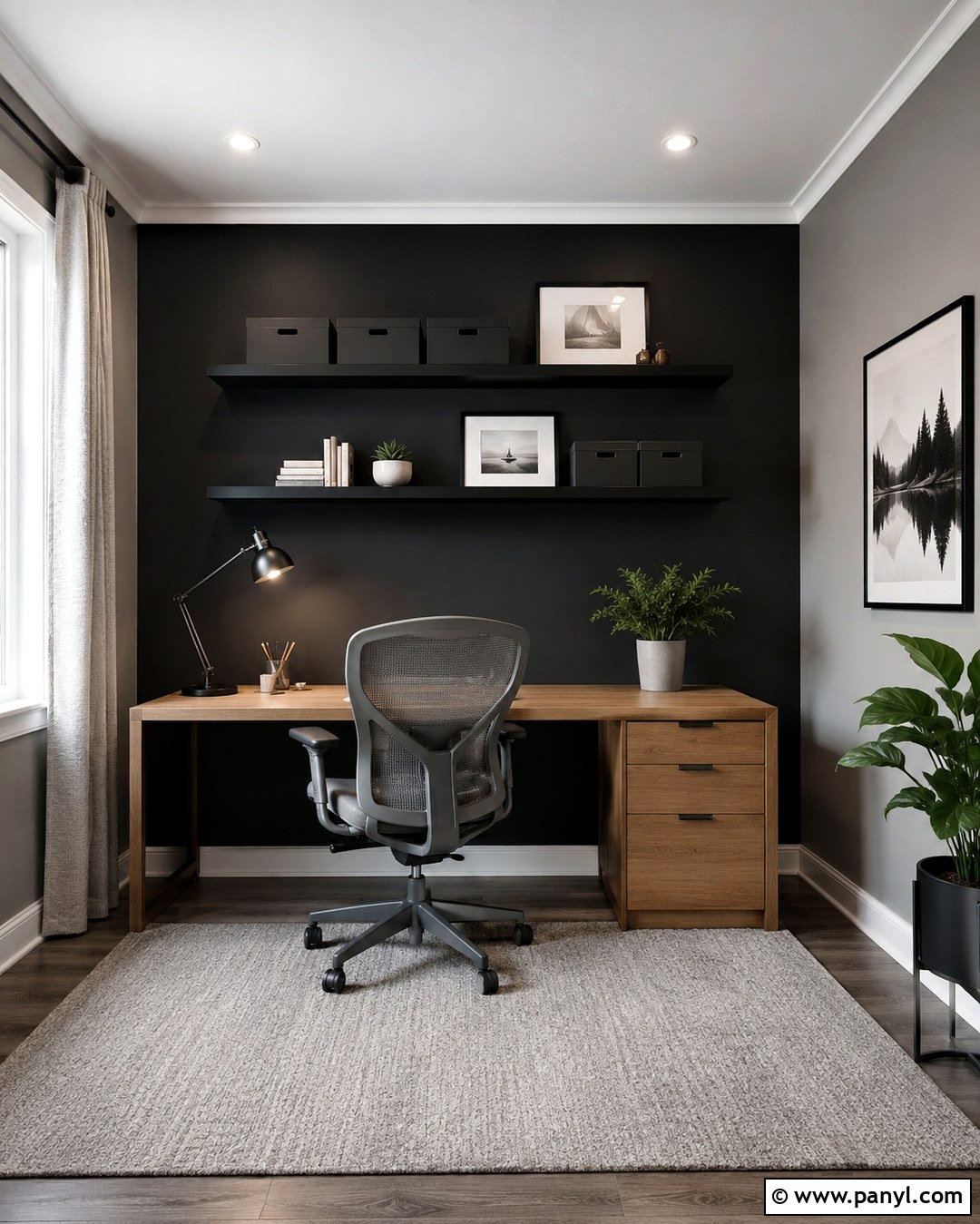 Grey Home Office With Black Accent Wall - 20 Black And Grey Wall Paint Ideas
