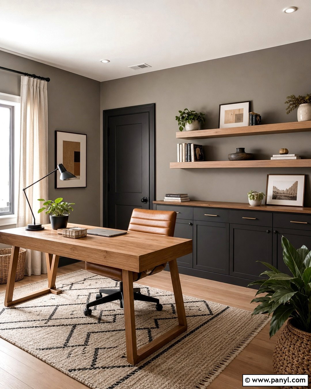 Grey Home Office With Black Doors - 25 Grey Walls With Black Doors