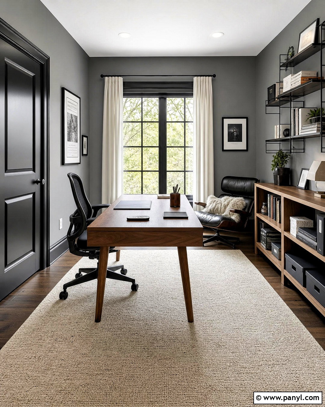 Grey Home Office With Black Trim - 20 grey walls with black trim ideas