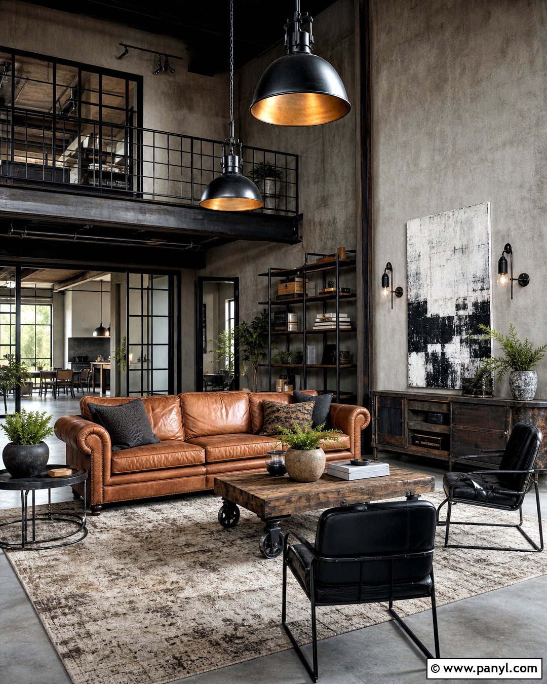 Grey Industrial Living Room With Black Trim - 20 grey walls with black trim ideas