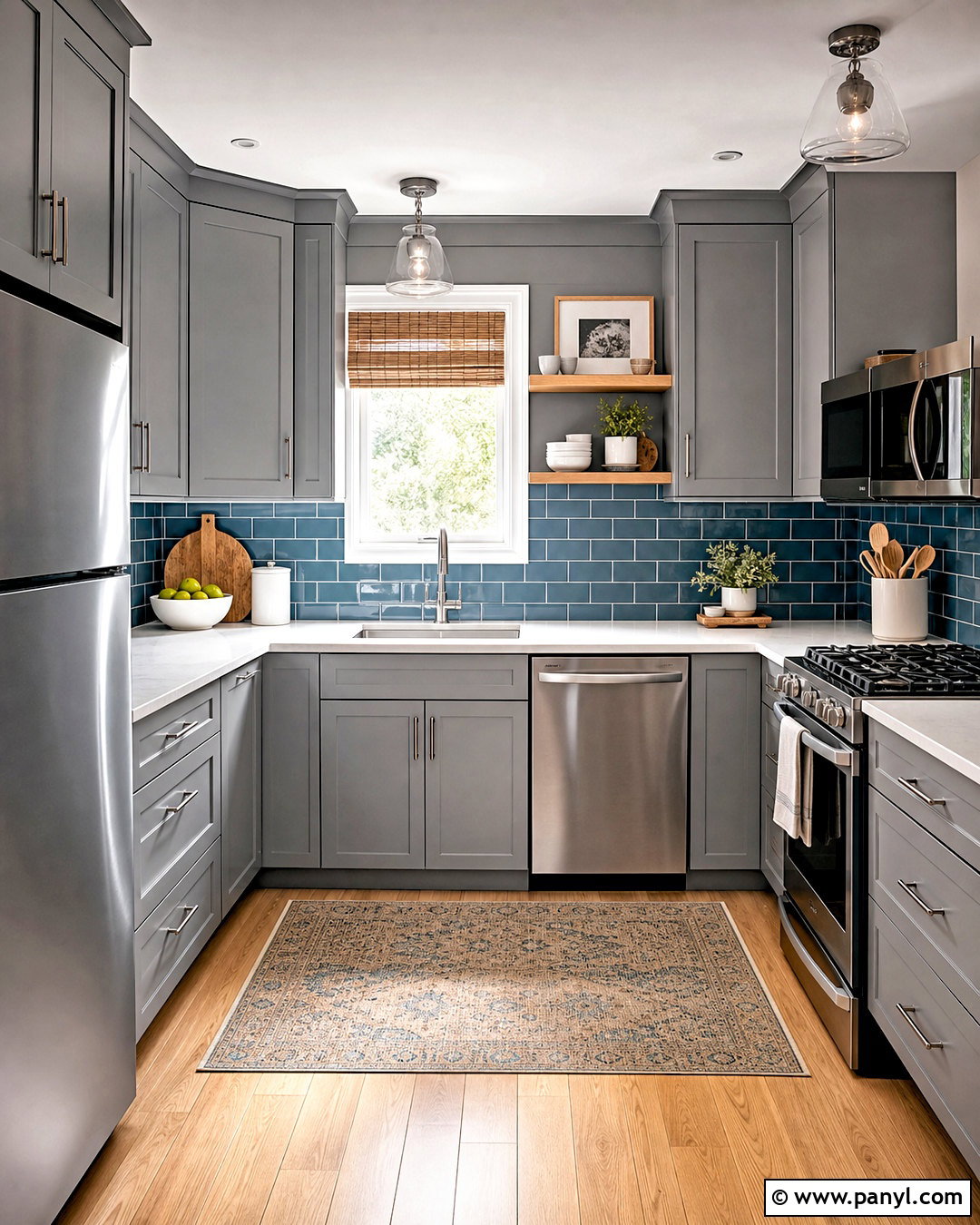 Grey Kitchen With Blue Backsplash - 20 small grey kitchen ideas