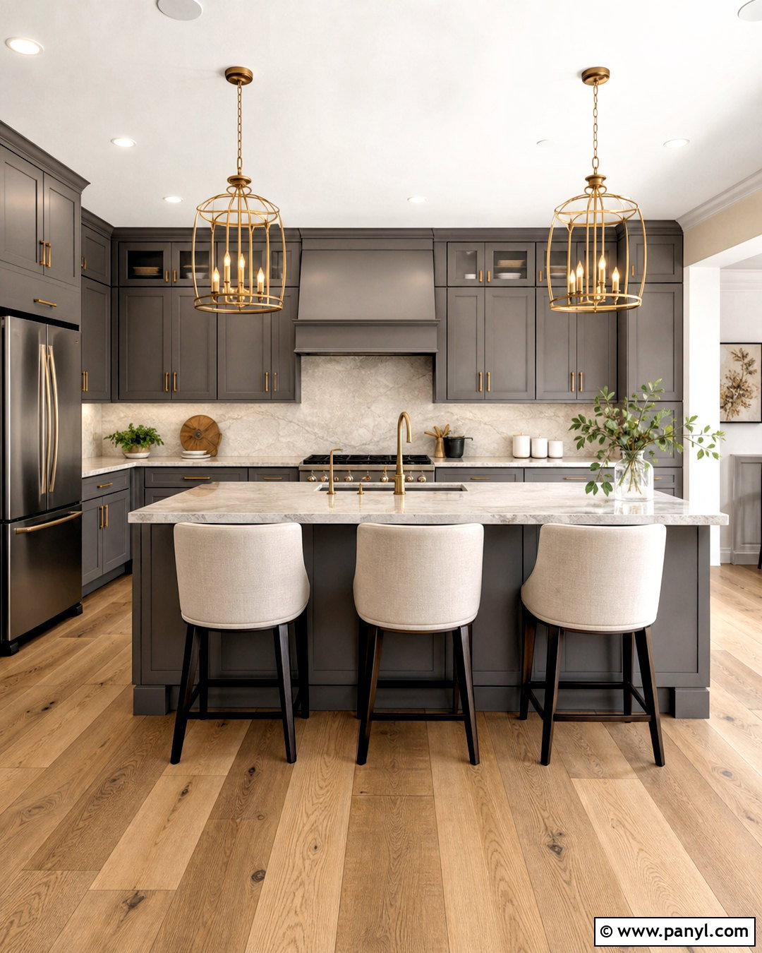 Grey Kitchen With Brass Accents - 20 grey interior design ideas