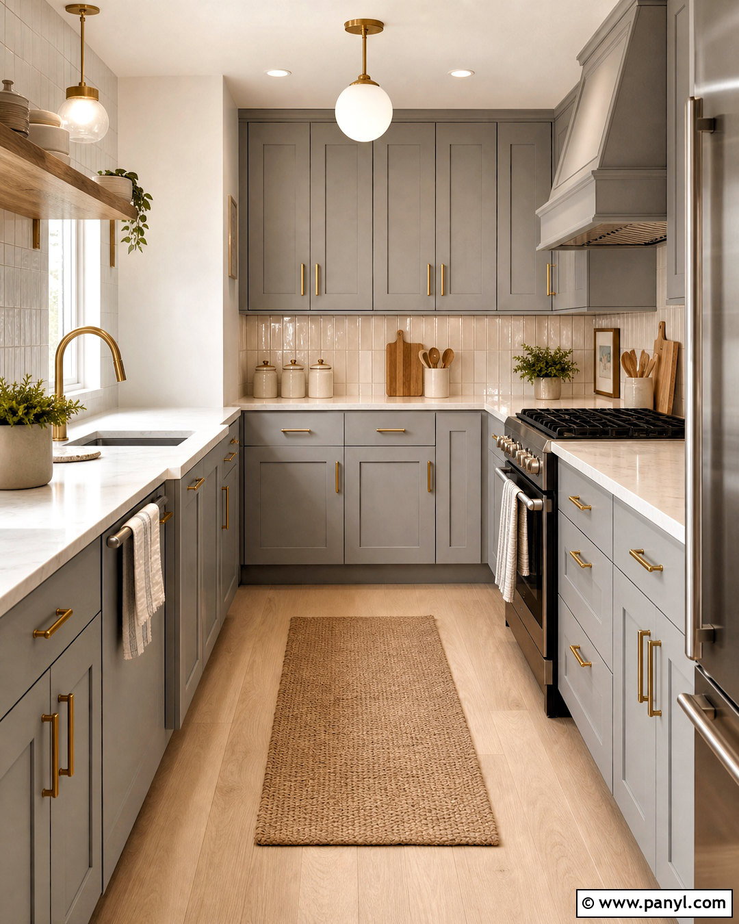 Grey Kitchen With Brass Hardware - 20 small grey kitchen ideas