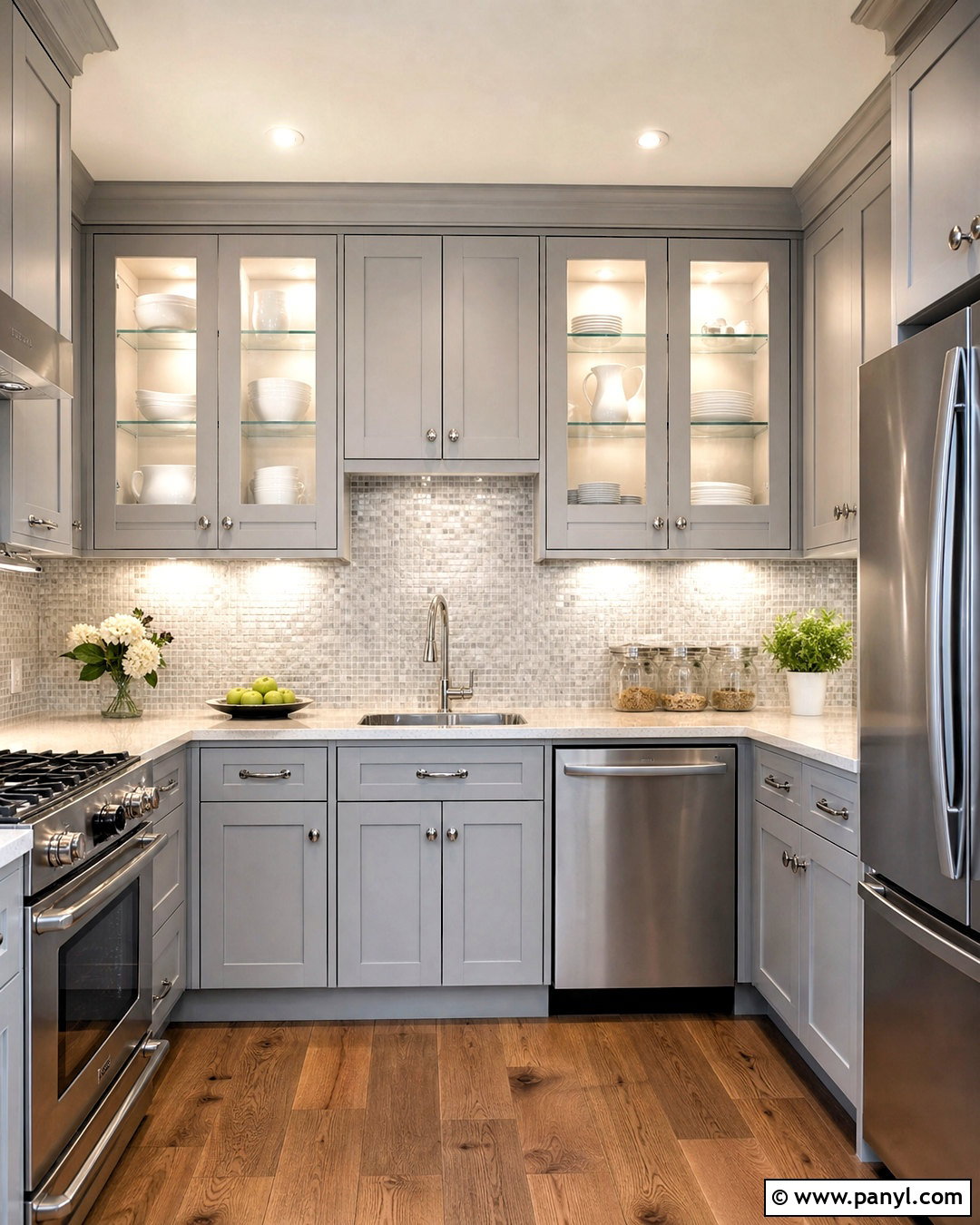 Grey Kitchen With Glass Cabinets - 20 small grey kitchen ideas