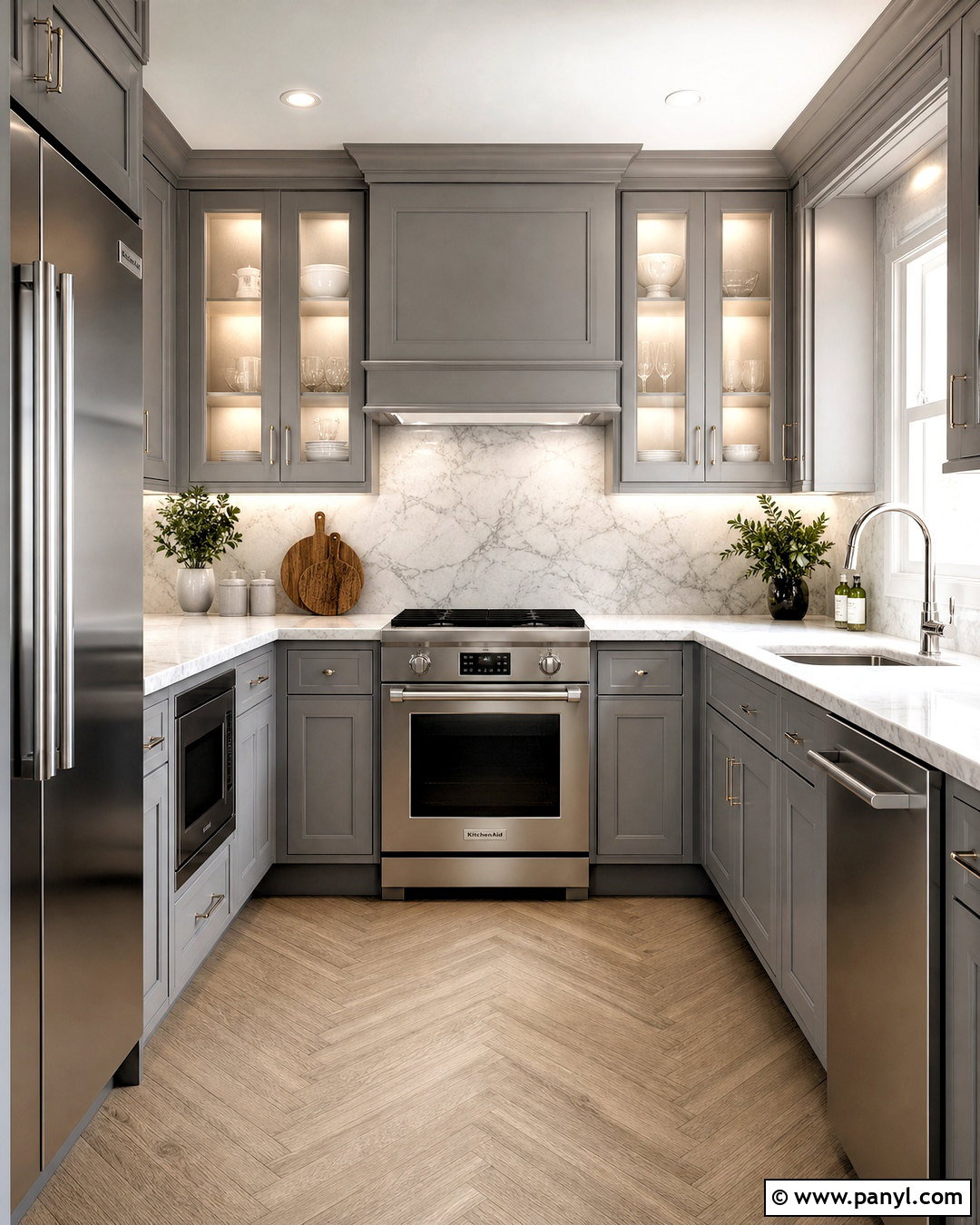 Grey Kitchen With Marble Backsplash - 20 small grey kitchen ideas