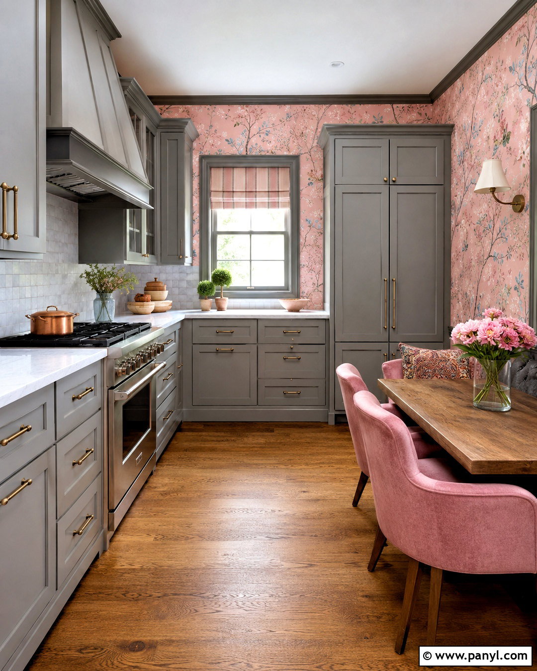 Grey Kitchen With Pink Wallpaper - 20 pink and grey kitchen ideas