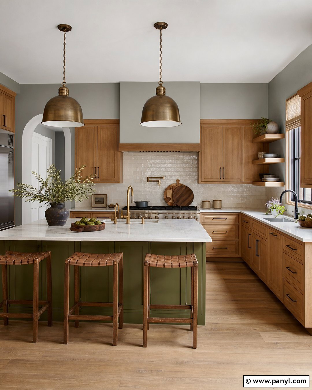 Grey Kitchen With Wood Cabinets - 30 Grey Wall Paint Ideas