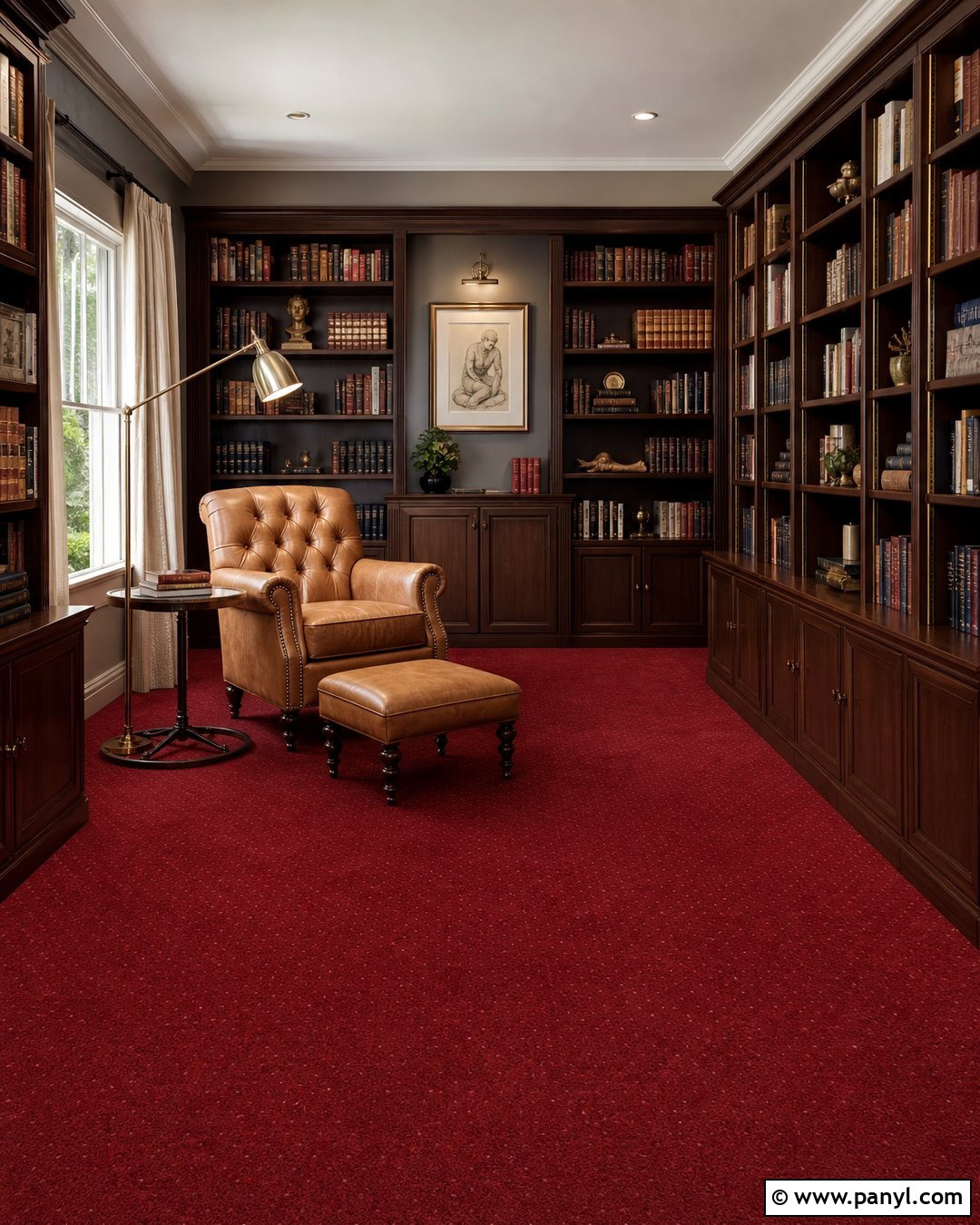 Grey Library With Wine Red Carpet - 20 Red Carpet Grey Walls