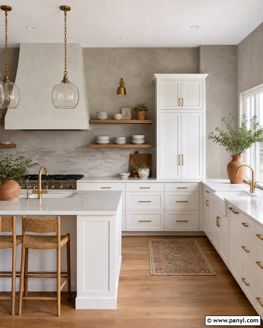 Grey Limewash Kitchen With White Cabinets - 25 Limewash Grey Wall Ideas