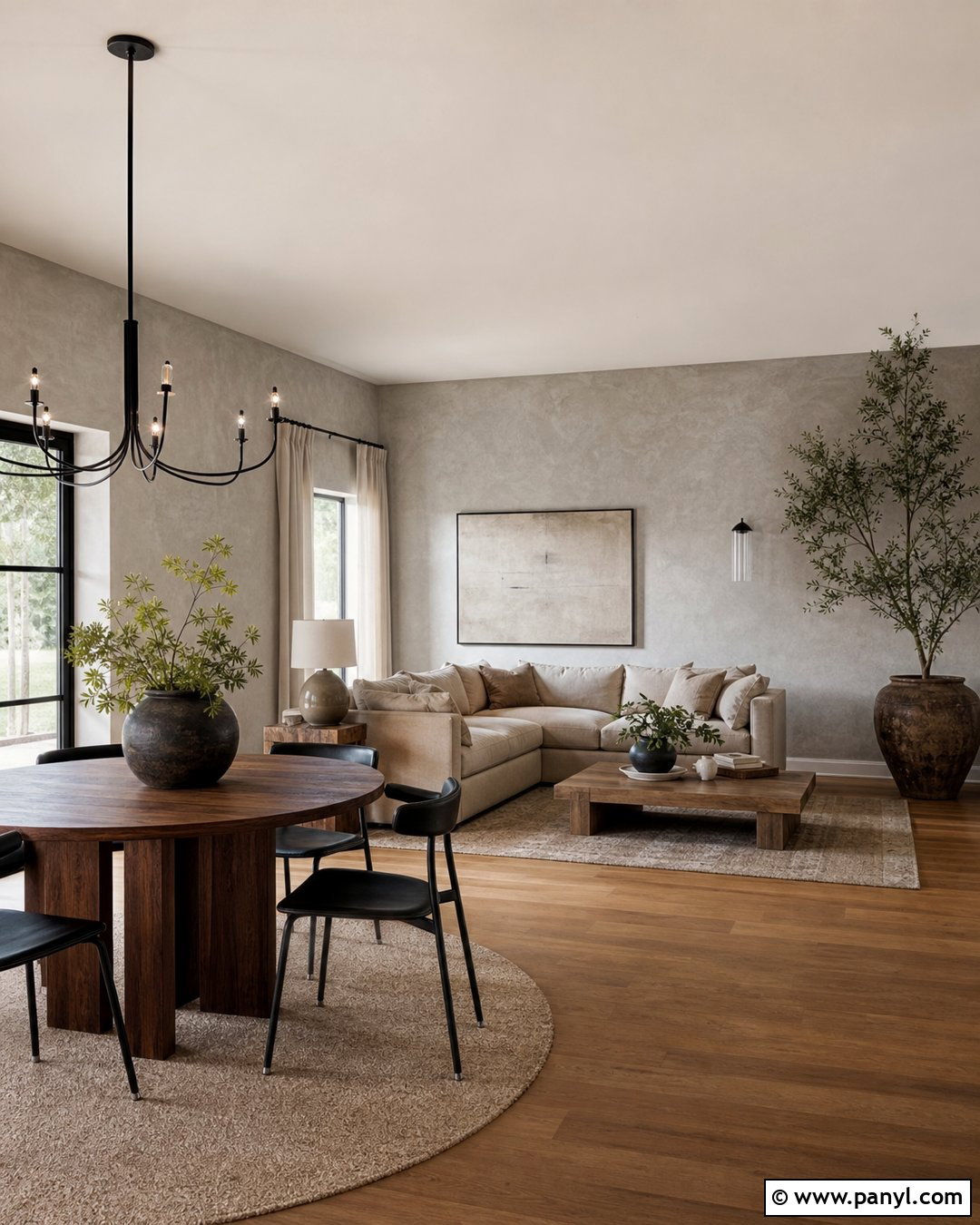 Grey Limewash Open Plan Living Room - 25 Limewash Grey Wall Ideas