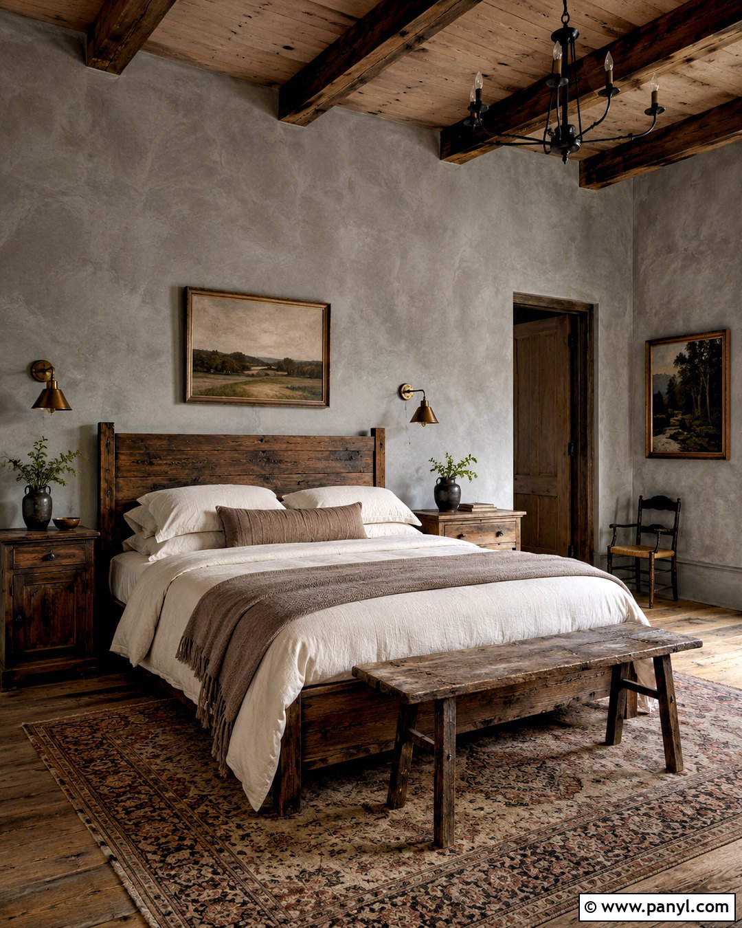 Grey Limewash Rustic Bedroom - 40 Grey Limewash Walls