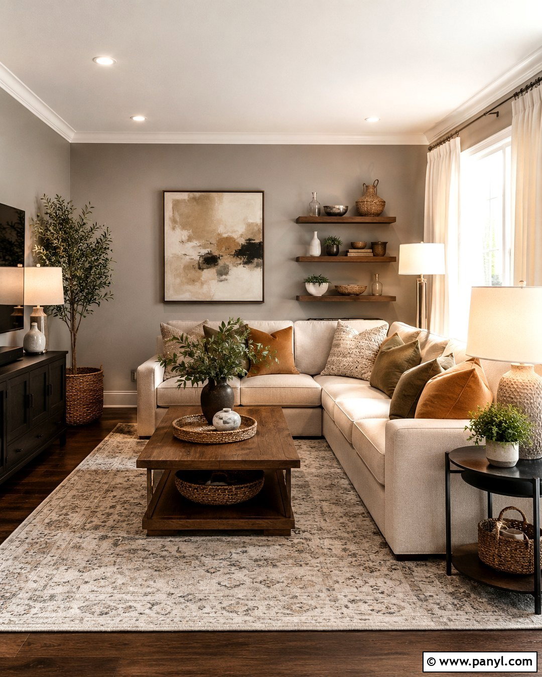 Grey Living Room With Beige Sectional - 20 Grey Wall White Trim Living Room Ideas