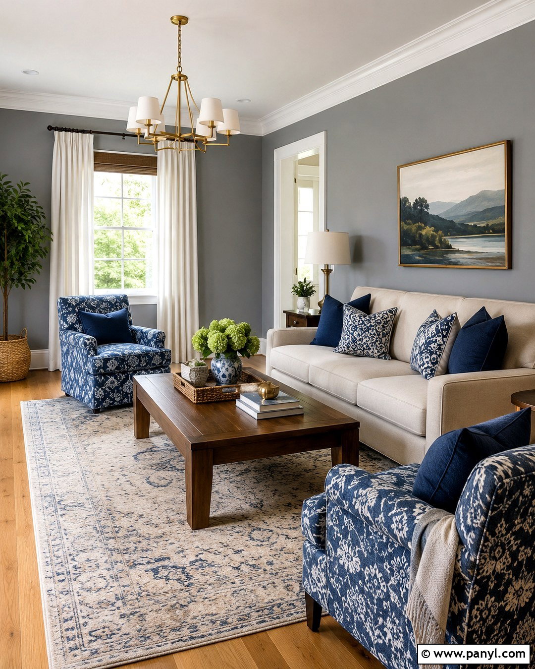 Grey Living Room With Blue Accents - 20 Grey Wall White Trim Living Room Ideas