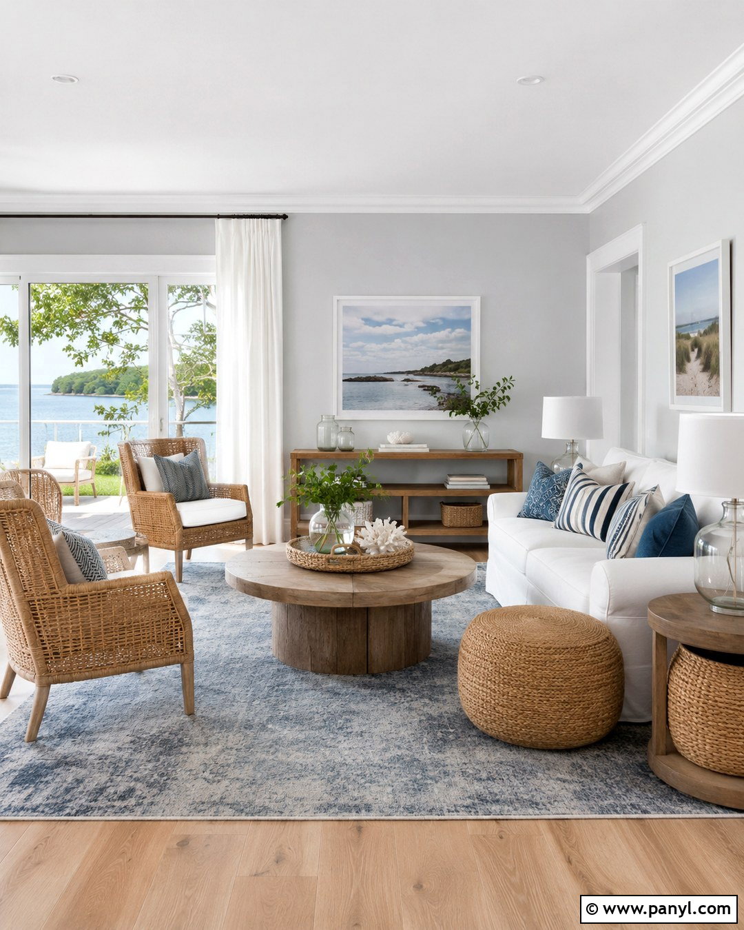 Grey Living Room With Coastal Decor - 20 Grey Wall White Trim Living Room Ideas