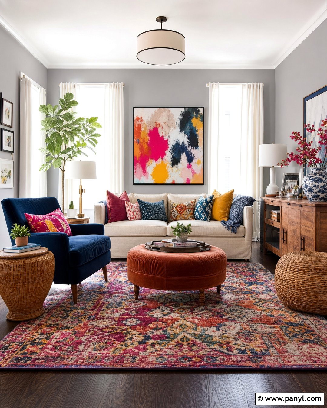 Grey Living Room With Colorful Decor - 50 grey wall ideas